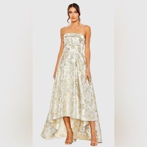 NWT IEENA FOR MAC DUGGAL SZ 10 WHITE/GOLD STRAPLESS BROCADE  FLORAL DRESS #49619